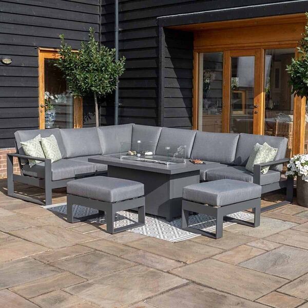 Amalfi Large Corner Dining with Rectangular Fire Pit Table