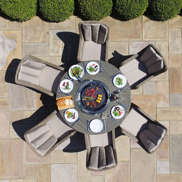 Winchester 6 Seat Round Fire Pit Dining Set with Venice Chairs and Lazy Susan