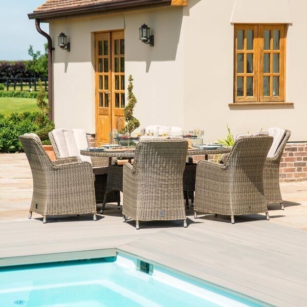 Winchester 6 Seat Oval Fire Pit Dining Set with Venice Chairs - Image 3