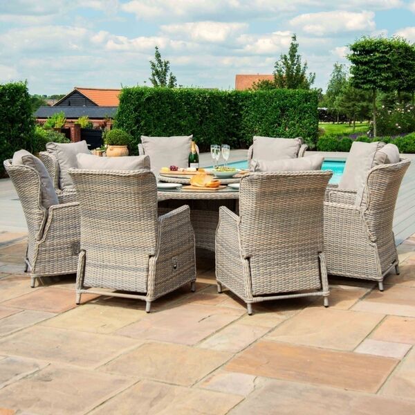 Cotswold Reclining 8 Seat Round Dining Set 
(with woven Lazy Susan)