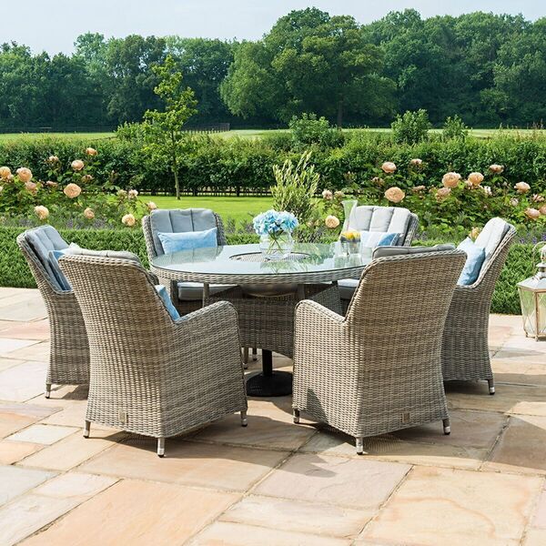 Oxford 6 Seat Round Ice Bucket Dining Set with Venice Chairs and Lazy Susan