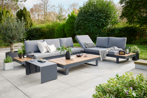 Easton Large Corner Set With Sun Recliner - Anthracite Frame - Teak Look Polywood - Image 2