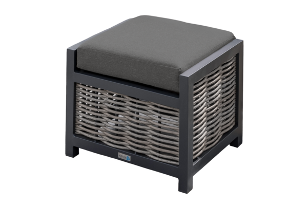 Langham Stool - Anthracite Frame - Beige/Grey Wicker - Charcoal Cushion - Image 2