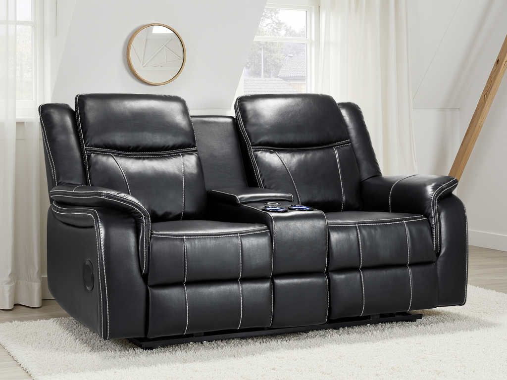 Galaxy Tech Electric Recliner 2 Seater Black Leather