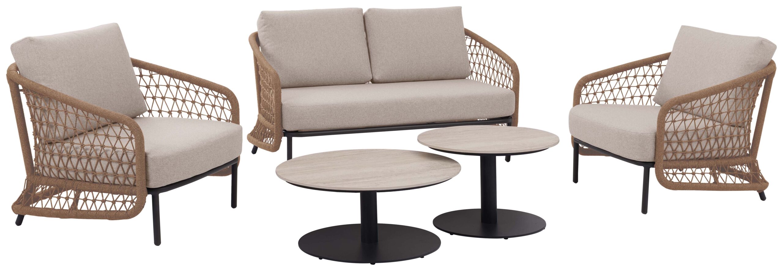 PEAKDALE - Open weave 2 Seater Sofa Set with double coffee tables