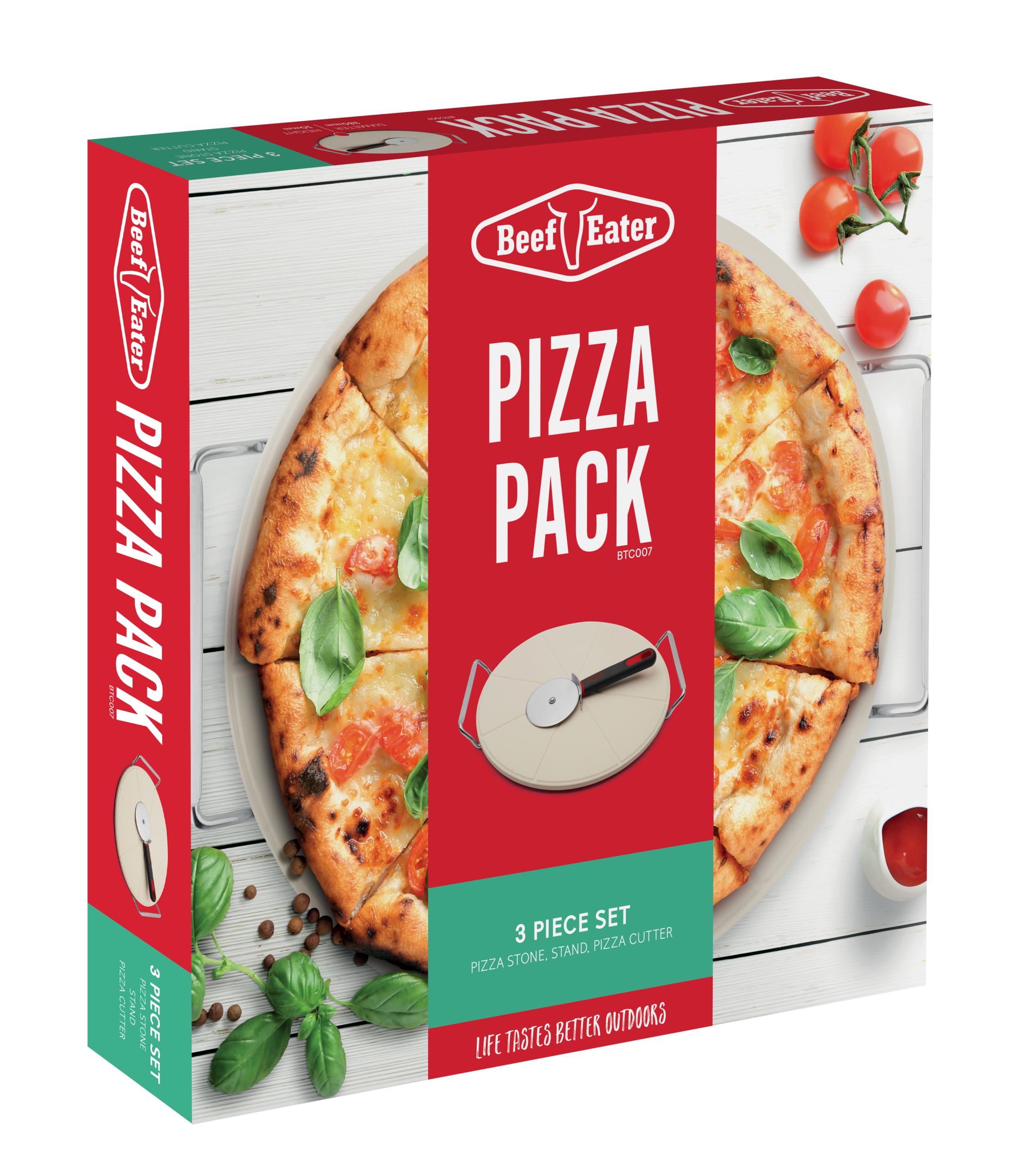 Pizza Pack (3 Piece Set) Round Pizza Stone, Stand & Pizza Cutter