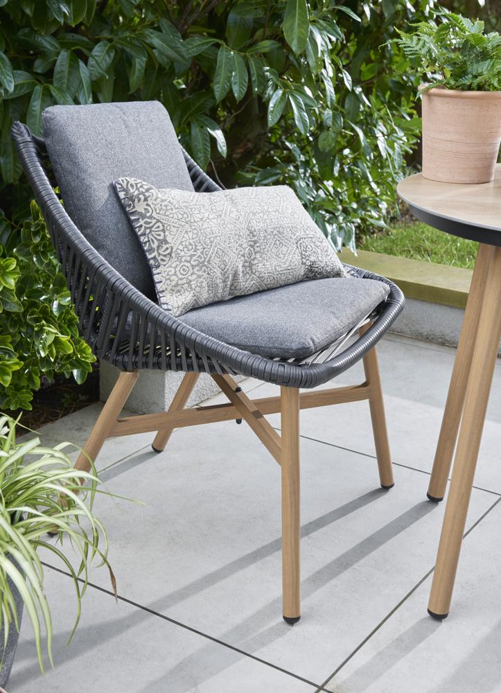 Keswick 3 Pc Bistro Set - Wood Look Aluminium Frame with Black Wicker