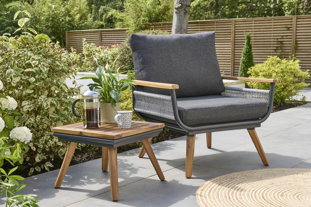Kimora Relax Bistro with foot stools with Grey Fabric Cushion