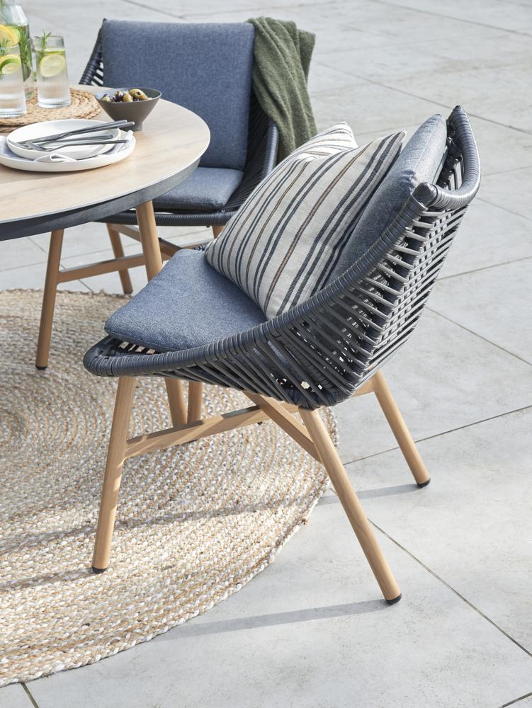 Keswick 4 Seat Dining Set - Wood Look Aluminium Frame with Black Wicker