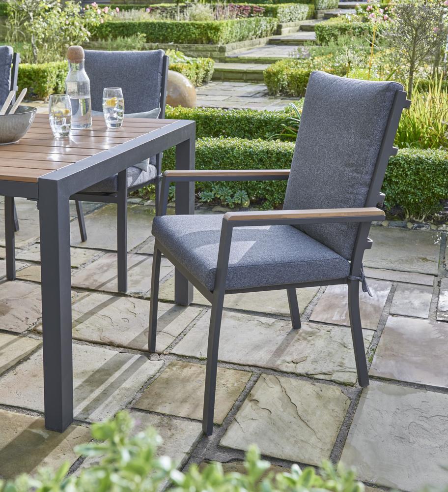 Easton 6 Seater - Anthracite Aluminium Frame with Poly Wood Table Top and Sides - Grey Cushions