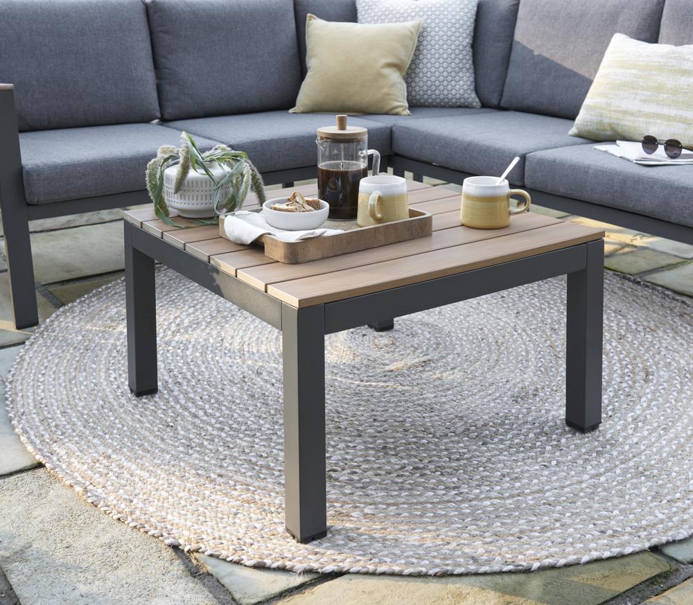 Easton Corner Set - Anthracite Aluminium Frame with Poly Wood Table Top and Sides - Grey Cushions