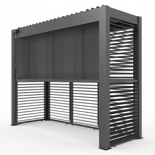 Como Free Standing BBQ Shelter with LED Lights - with Back Panel Side Louvre annd Blind- Grey
