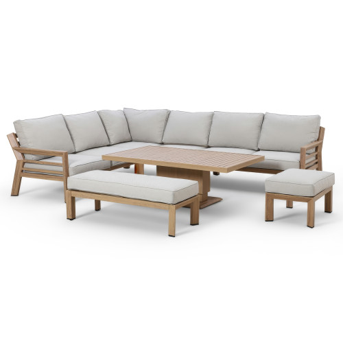 New York Corner Dining Set with Rising Table - Wood Effect