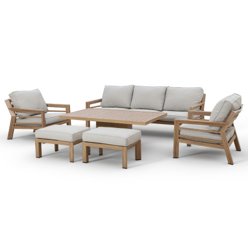 New York 3 Seat Sofa Set with Rising Table - Wood Effect