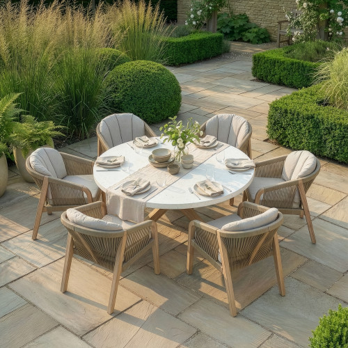 Antigua 6 Seat Round Dining Set with Terrazzo Table
