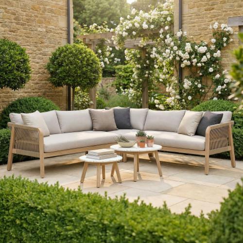 Antigua Corner Sofa Set with 2 x Round Terrazzo Tables