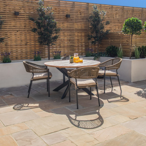 New Bali 4 Seat Round Dining Set - Sandstone