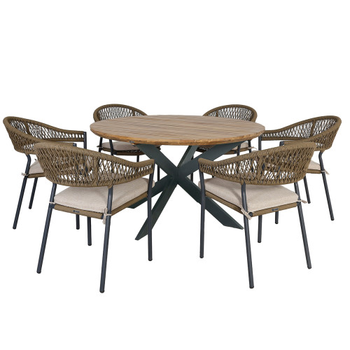 New Bali 6 Seat Round Dining Set - Sandstone