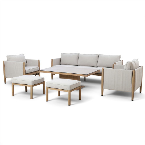 Burford 3 Seat Sofa Dining Set With Rising Table - with SeasonSure Cushions - Almond