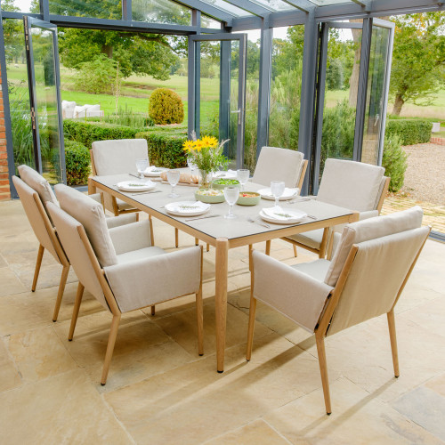 Burford 6 Seat Rectangular Dining Set with SeasonSure Cushions - Almond
