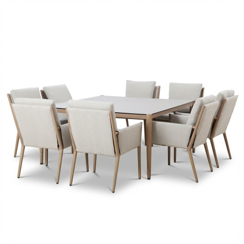 Burford 8 Seat Square Dining Set with SeasonSure Cushions - Almond