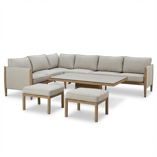Burford Large Corner Sofa Set with Rising Table and SeasonSure Cushions - Almond