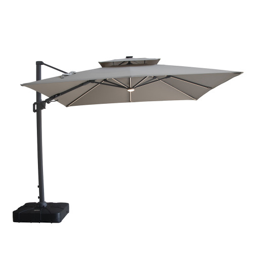 Apollo LED 3m x 3m Square Rotating Cantilever Parasol With Base - Clay Beige