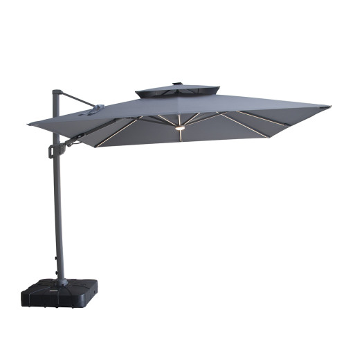 Apollo LED 3m x 3m Square Rotating Cantilever Parasol With Base - Charcoal Grey