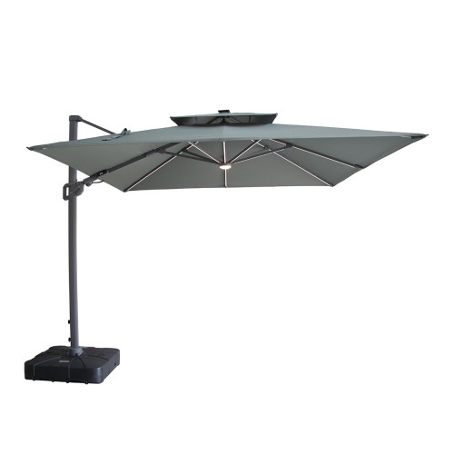 Apollo LED 3m x 3m Square Rotating Cantilever Parasol With Base - Oil Green