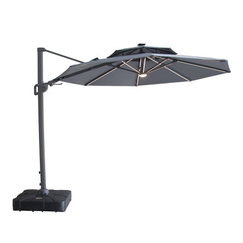 Apollo LED 3m Round Rotating Cantilever Parasol With Base - Charcoal Grey