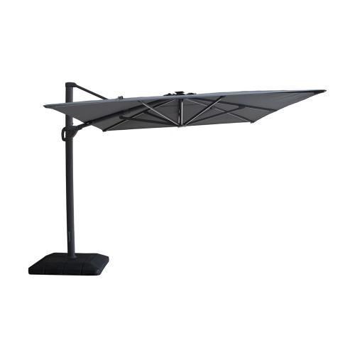 Aramis LED 3m x 4m Rectangular Rotating Cantilever Parasol With Base - Charcoal Grey