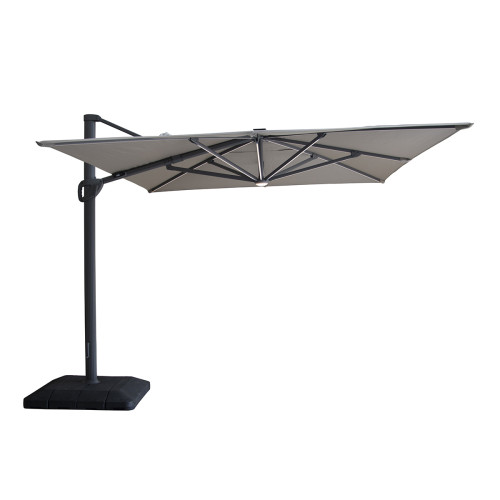 Aramis LED 3m x 4m Rectangular Rotating Cantilever Parasol With Base - White Pepper Beige