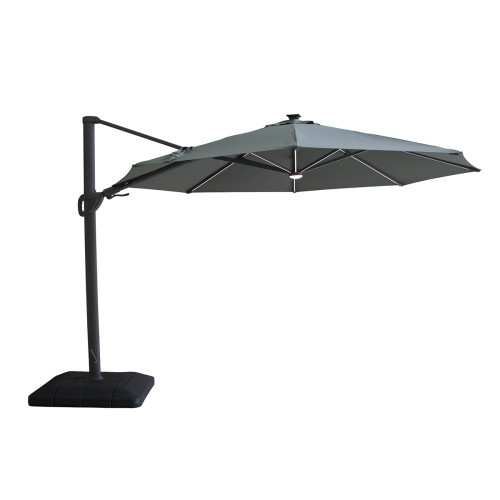 Aramis LED 3.5m Round Rotating Cantilever Parasol With Base - Oil Green