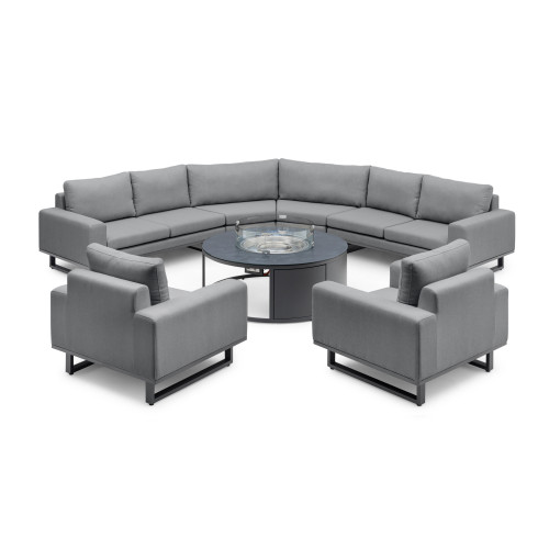 Ethos Grande Corner Set With Round Fire Pit Table & Armchair x2 - Flanelle
