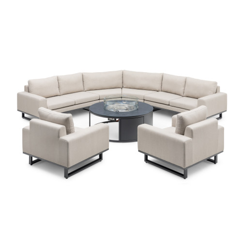 Ethos Grande Corner Set With Round Fire Pit Table & Armchair x2 - Oatmeal