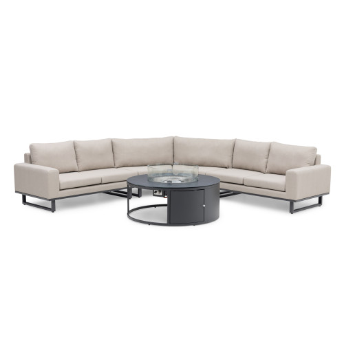 Ethos Grande Corner Set With Round Fire Pit Table - Oatmeal
