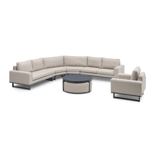 Ethos Grande Corner Set With Round Footstool Coffee Table & Armchair - Oatmeal