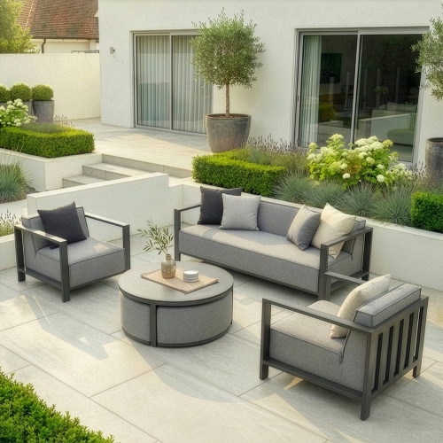 Ibiza 3 Seat Sofa Set With Round Coffee Table - Zinc Grey