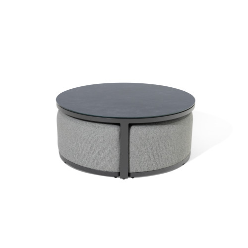Maze Round Coffee Table With x3 Footstools - Zinc Grey