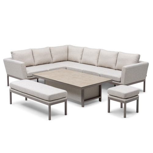 Pulse Rectangular Corner Dining Set with Rising Table - Latte