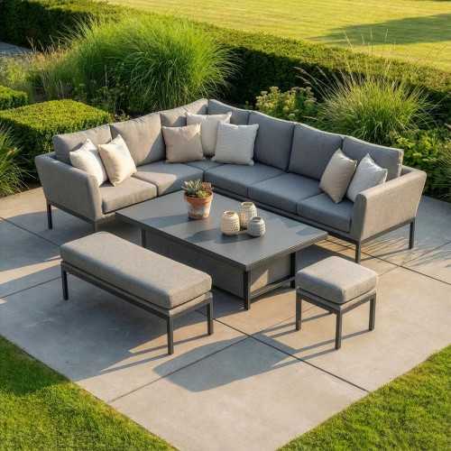 Pulse Rectangular Corner Dining Set with Rising Table - Zinc Grey