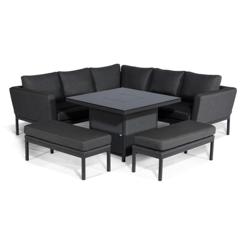 Pulse Square Corner Dining Set - With Fire Pit Table / Charcoal