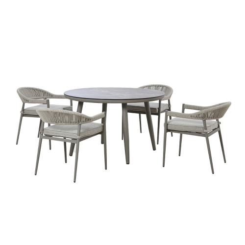 Florence 4 Seat Round Dining Set With Lazy Susan - Cool Linen