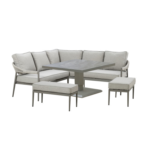 Florence Small Corner Dining Set With Square Rising Table - Cool Linen