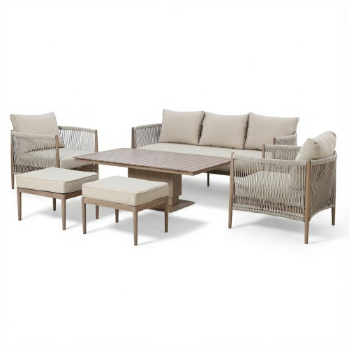 Havana 3 Seat Sofa Set With Rising Table - Natural Linen