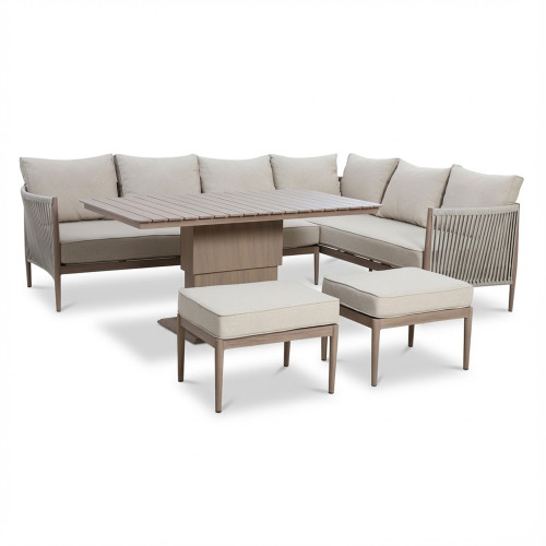 Havana Large Corner Dining Set With Rectangular Rising Table - Natural Linen