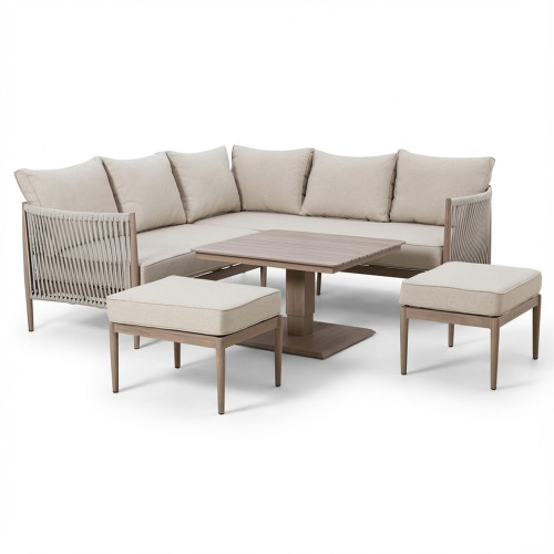 Havana Small Corner Dining Set with Square Rising Table - Natural Linen