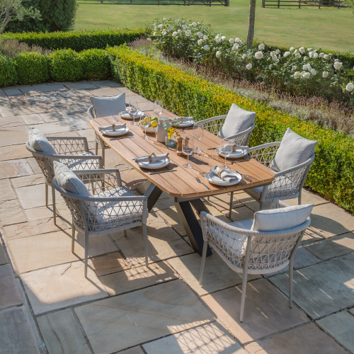 Jakarta Teak Oval Dining Table With Monaco Dining Chairs - Cool Linen