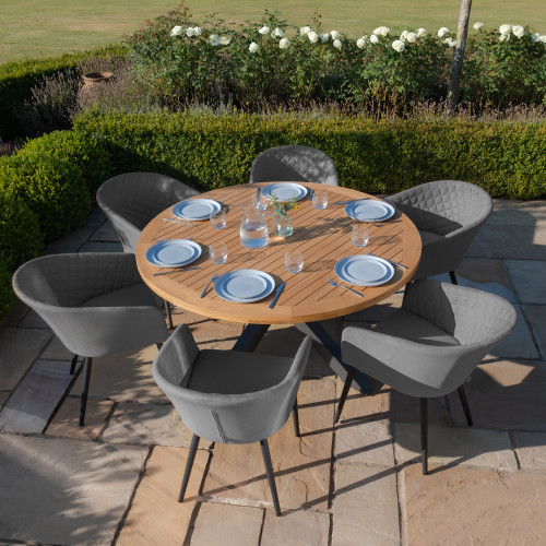 Jakarta Teak Round Dining Table With Ambition Dining Chairs - Flanelle