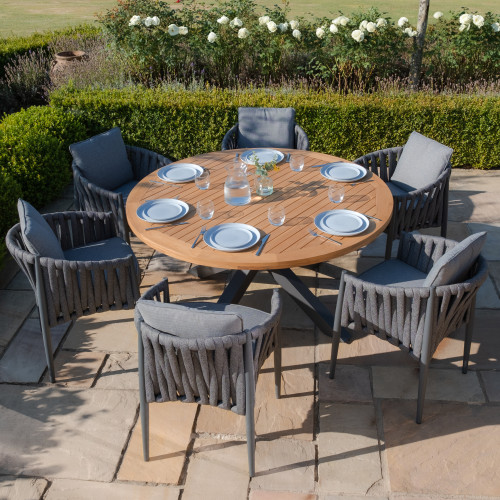 Jakarta Teak Round Dining Table With Milan Dining Chairs - Charcoal